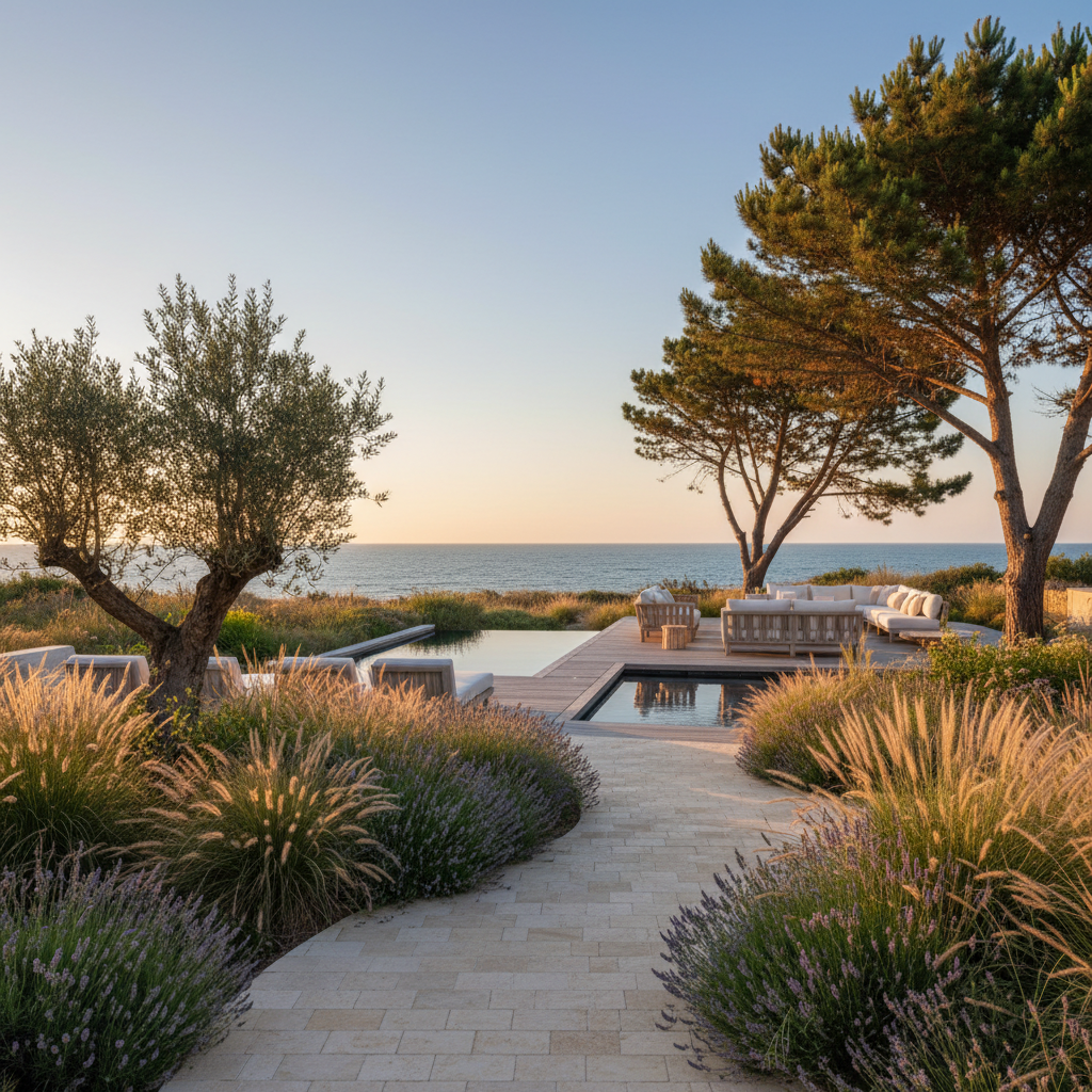 Paysagiste Vendée, aménagement extérieur réussi, jardins d'exception, allée, terrasse, piscine, allée paysagère, végétaux lo