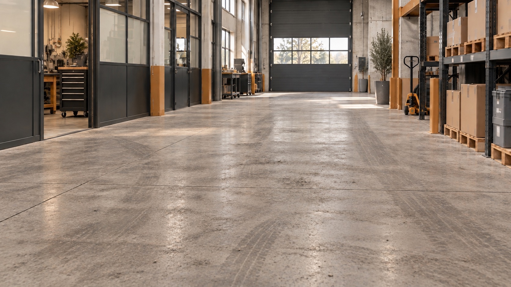 Avant simulé : Atelier — béton industriel